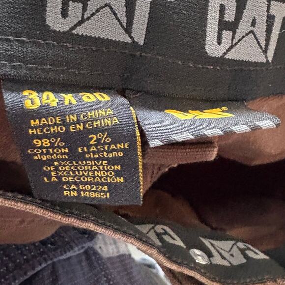 CAT Canvas Carpenter Pants Mens 34x30 Brown Relaxed Painted Workwear Stretch - Picture 6 of 8